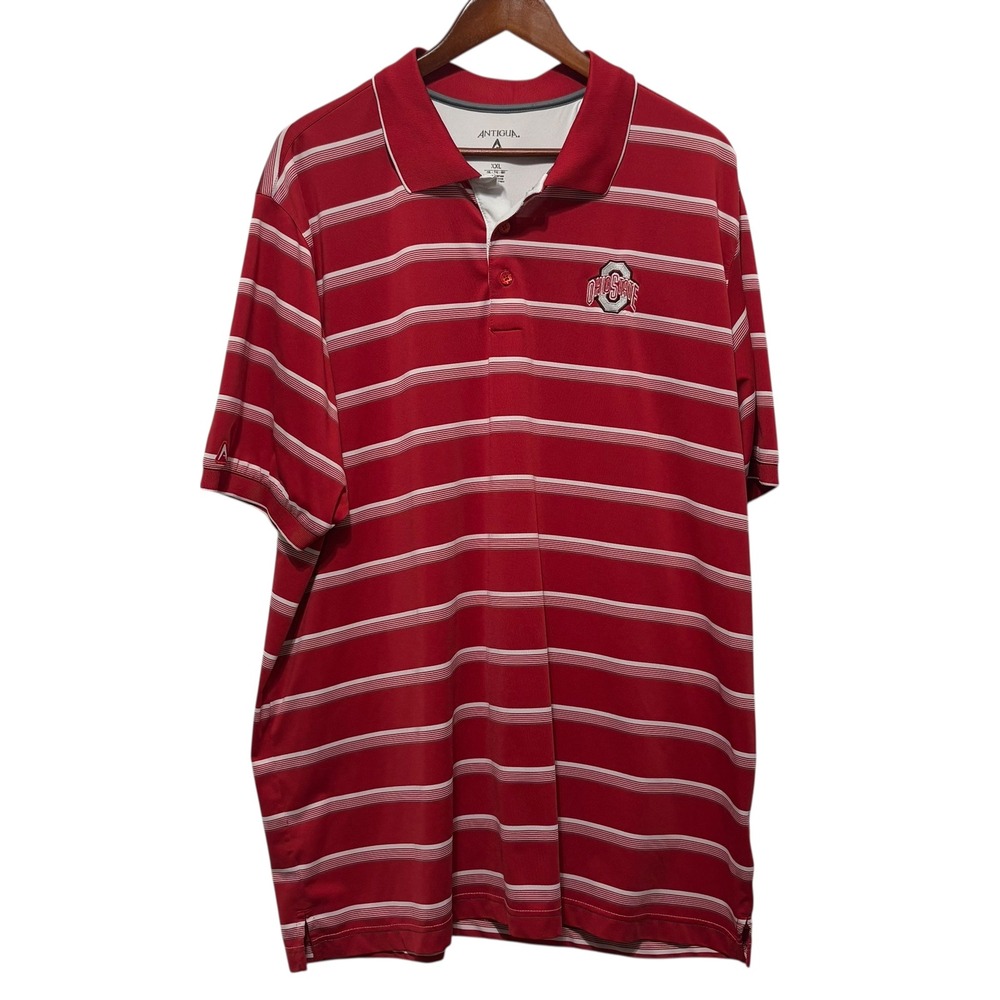 Ohio State Buckeyes Antigua Polo Shirt Red Striped XXL Men Golf College Preppy